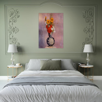 BOUQUET OF FLOWERS IN A BLUE VASE 2 - Odilon Redon Brushed Aluminum Print - 70x100 cm / 28x40 inches | Odilon Redon Aluminum Print | Odilon Redon Prints