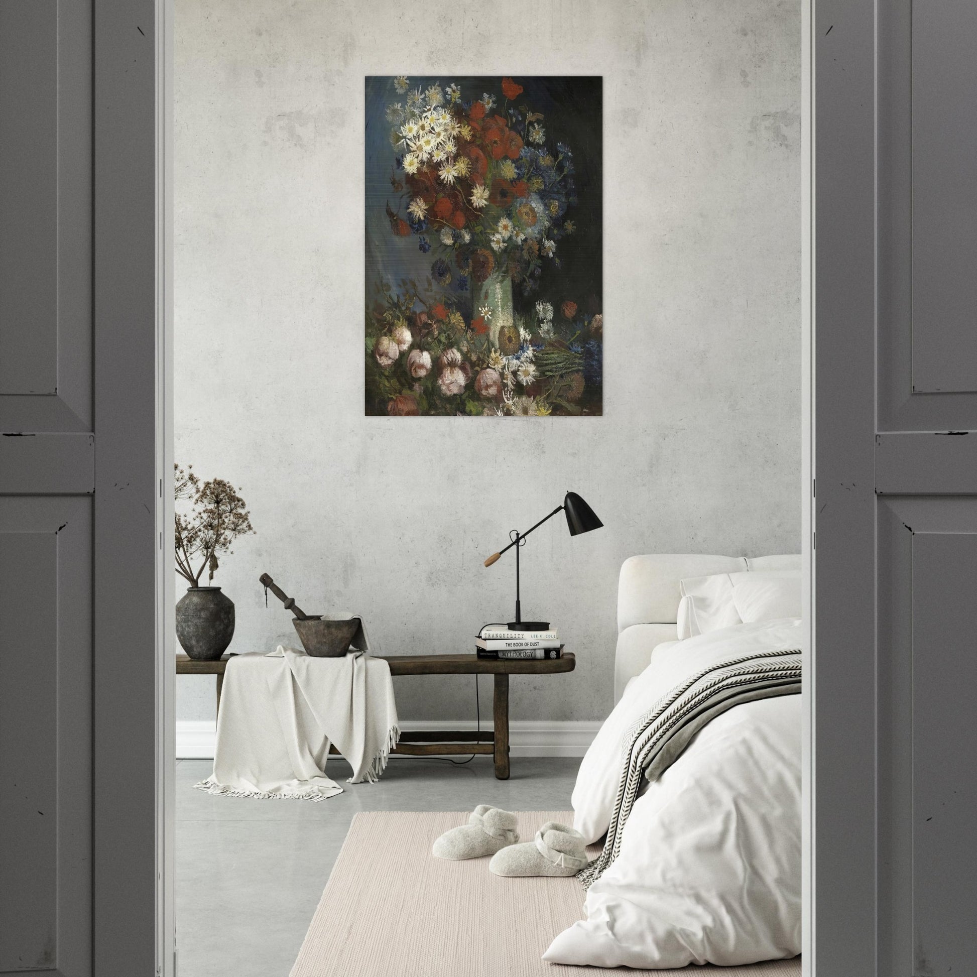 Still life with meadow flowers and roses - Vincent van Gogh Brushed Aluminum Print - 70x100 cm / 28x40 inches | Vincent van Gogh Aluminum Print | Vincent van Gogh Prints