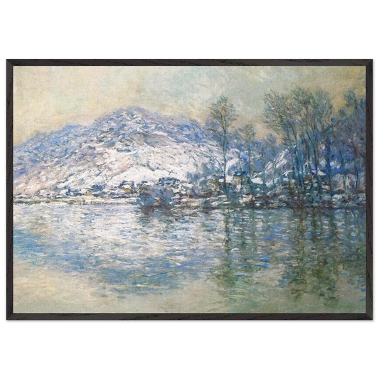 The Seine at Port Villez Snow Effect - claude monet 70x100 cm / 28x40 inches Framed Art Print – Black Wooden Frame