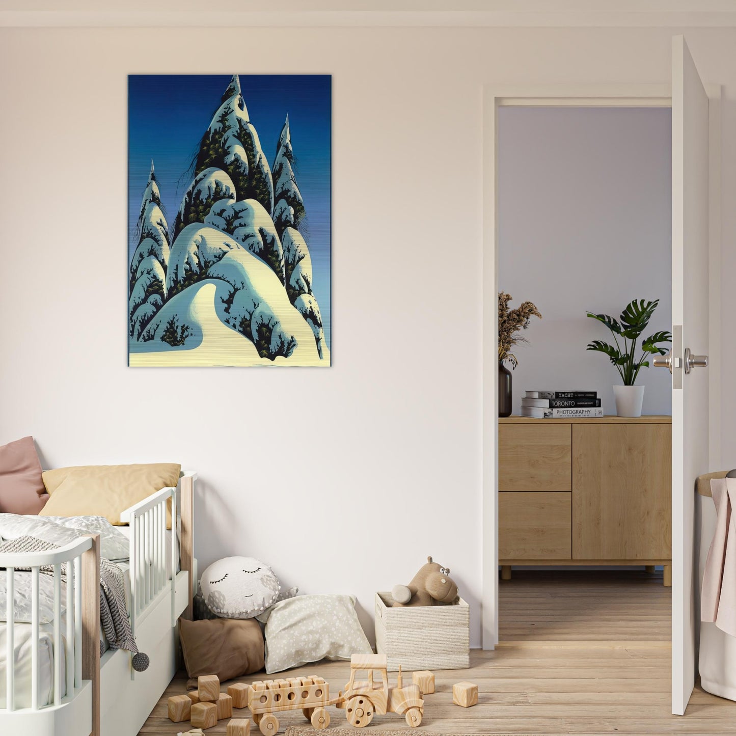 New Fallen Snow - Eyvind Earle Brushed Aluminum Print - 70x100 cm / 28x40 inches | Eyvind Earle Aluminum Print | Eyvind Earle Prints
