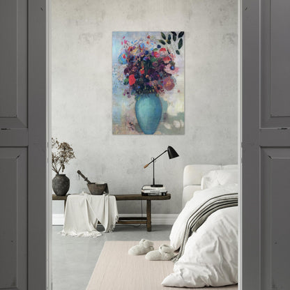FLOWERS IN A TURQUOISE VASE - Odilon Redon Brushed Aluminum Print - 70x100 cm / 28x40 inches | Odilon Redon Aluminum Print | Odilon Redon Prints