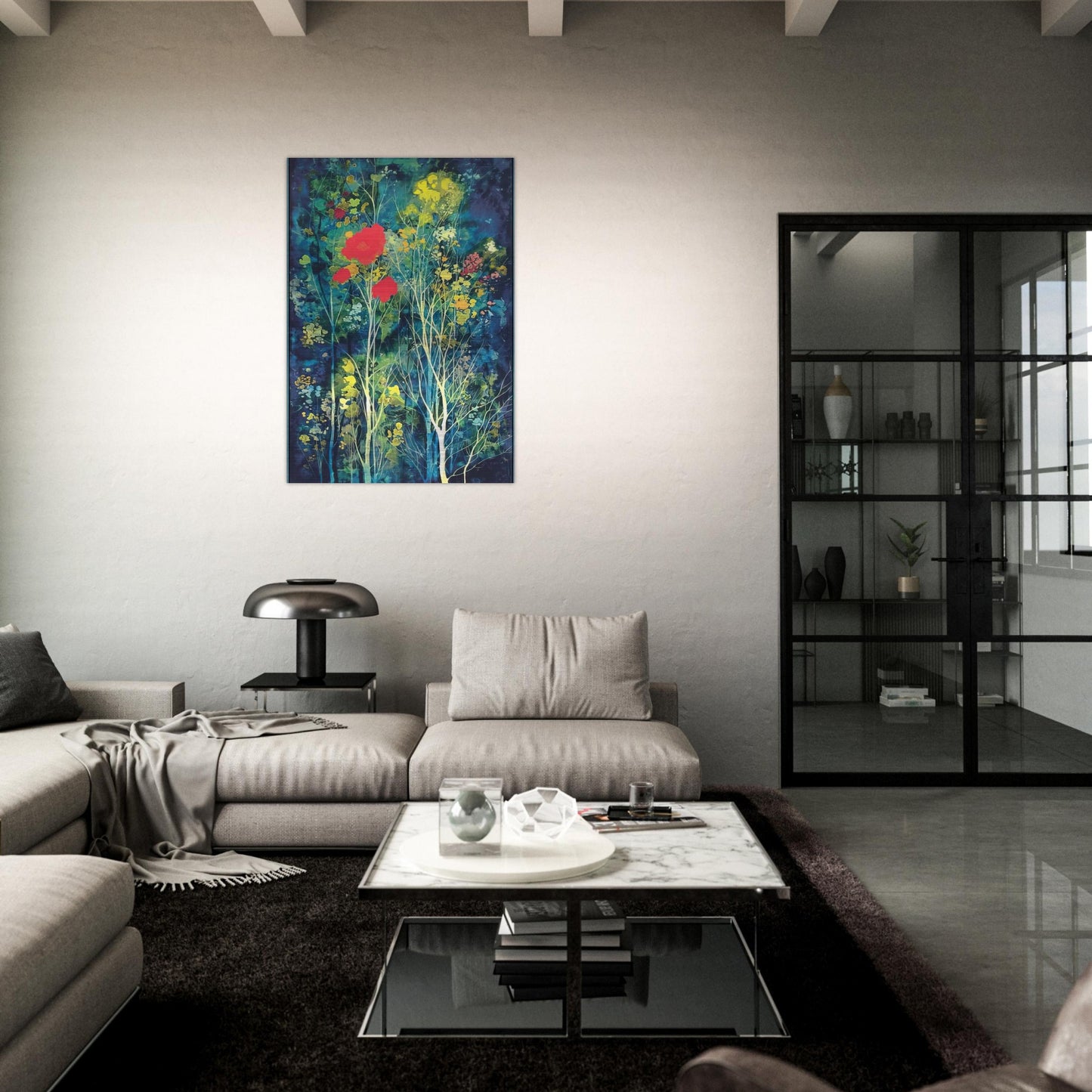 Poppies and Flowers - Eyvind Earle Brushed Aluminum Print - 70x100 cm / 28x40 inches | Eyvind Earle Aluminum Print | Eyvind Earle Prints