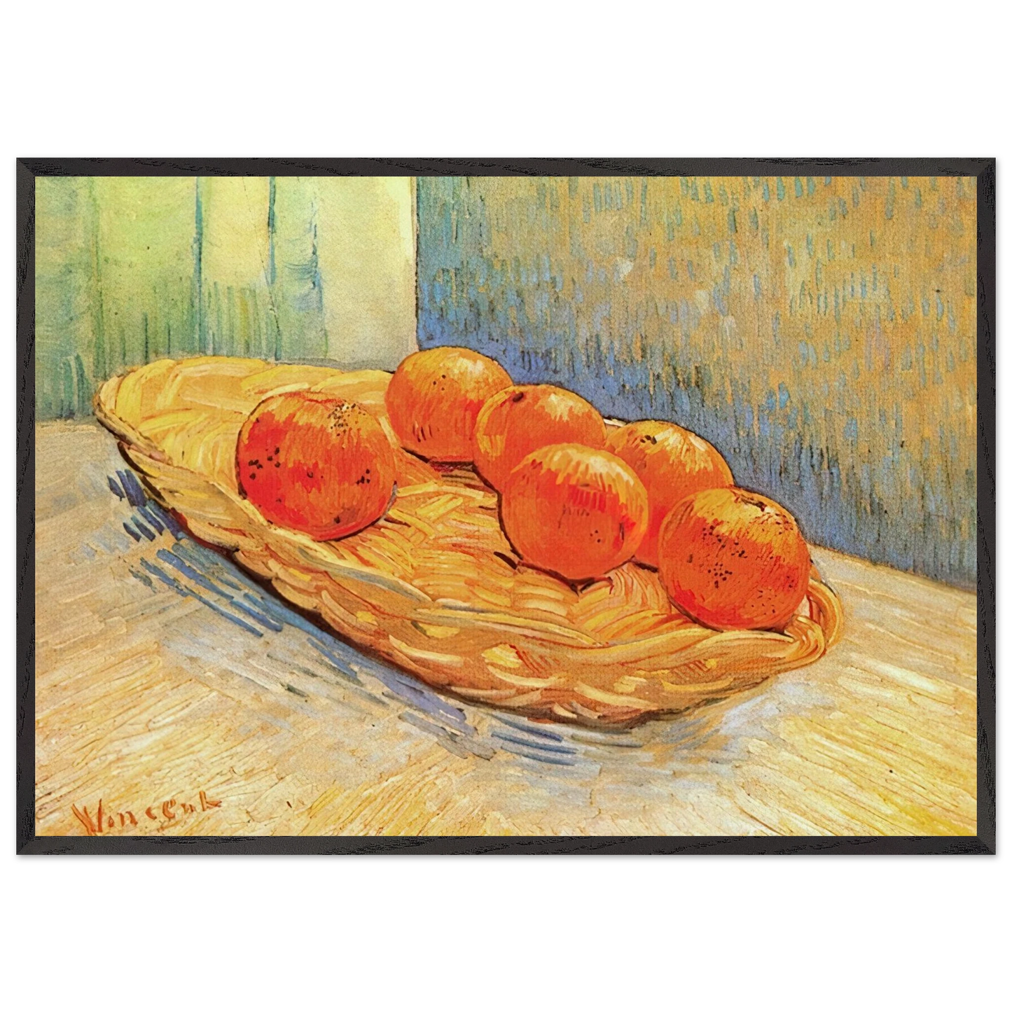 Still Life with Basket and Six Oranges - Vincent van Gogh 70x100 cm / 28x40 inches Framed Art Print – Black Wooden Frame