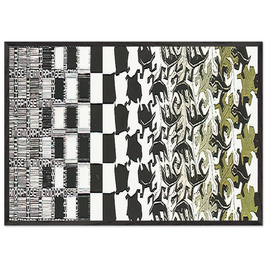 METAMORPHOSIS II EXCERPT 2 - MC Escher 70x100 cm / 28x40 inches Framed Art Print – Black Wooden Frame | Maurits Cornelis Escher Prints