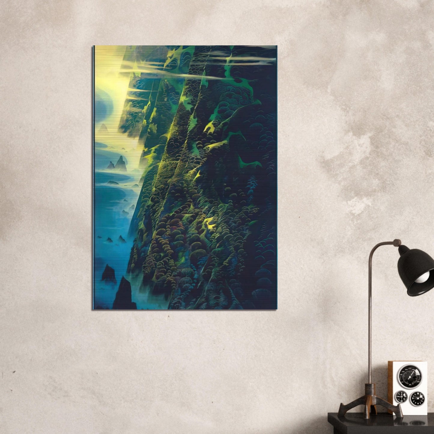 Jeweled Cliffs - Eyvind Earle Brushed Aluminum Print - 70x100 cm / 28x40 inches | Eyvind Earle Aluminum Print | Eyvind Earle Prints