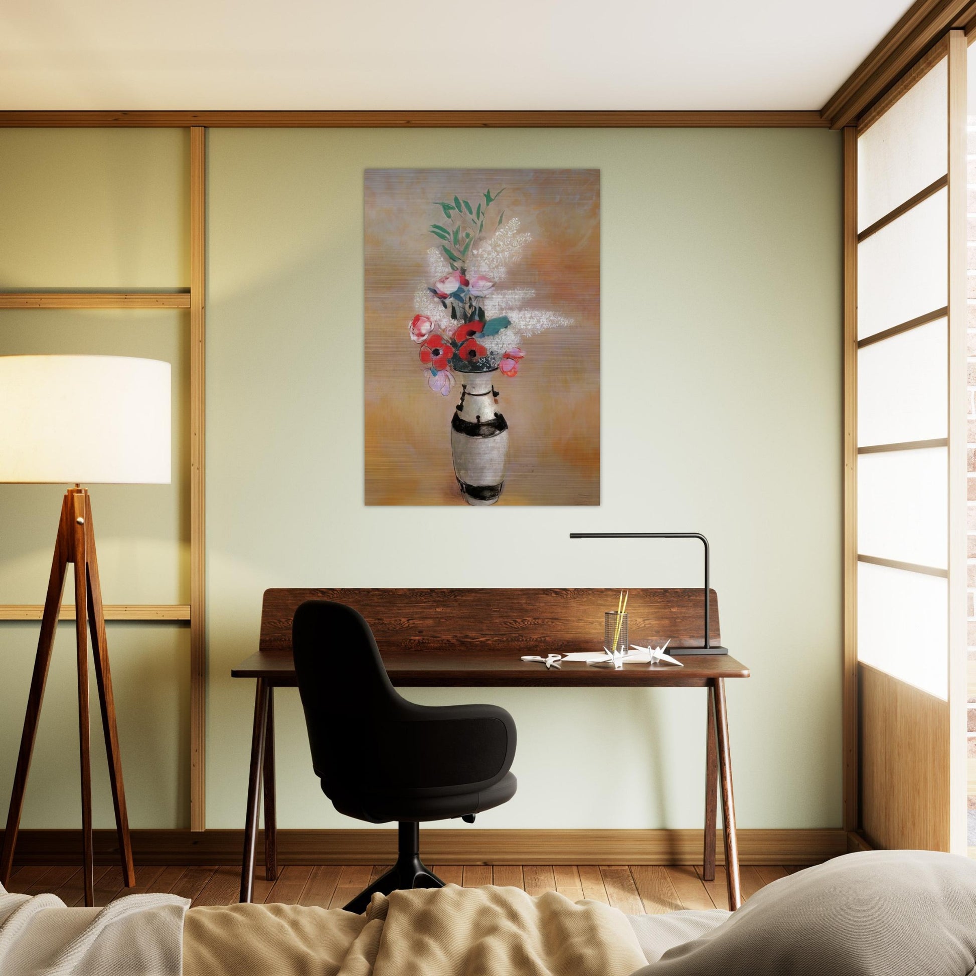 BOUQUET WITH WHITE LILIES IN A JAPANESE VASE - Odilon Redon Brushed Aluminum Print - 70x100 cm / 28x40 inches | Odilon Redon Aluminum Print | Odilon Redon Prints
