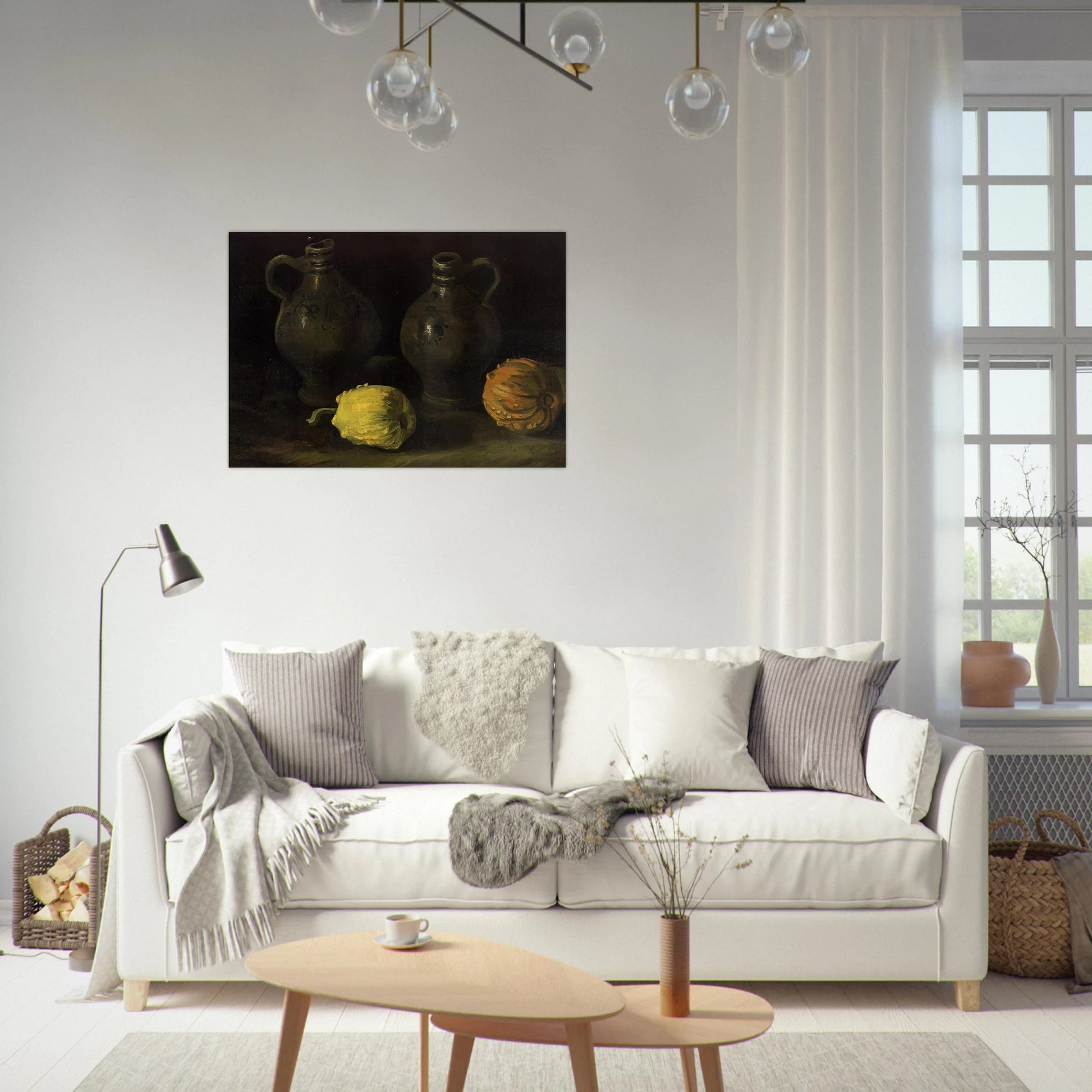 Still Life with Two Jars and Two Pumpkins - Vincent van Gogh Brushed Aluminum Print - 70x100 cm / 28x40 inches | Vincent van Gogh Aluminum Print | Vincent van Gogh Prints