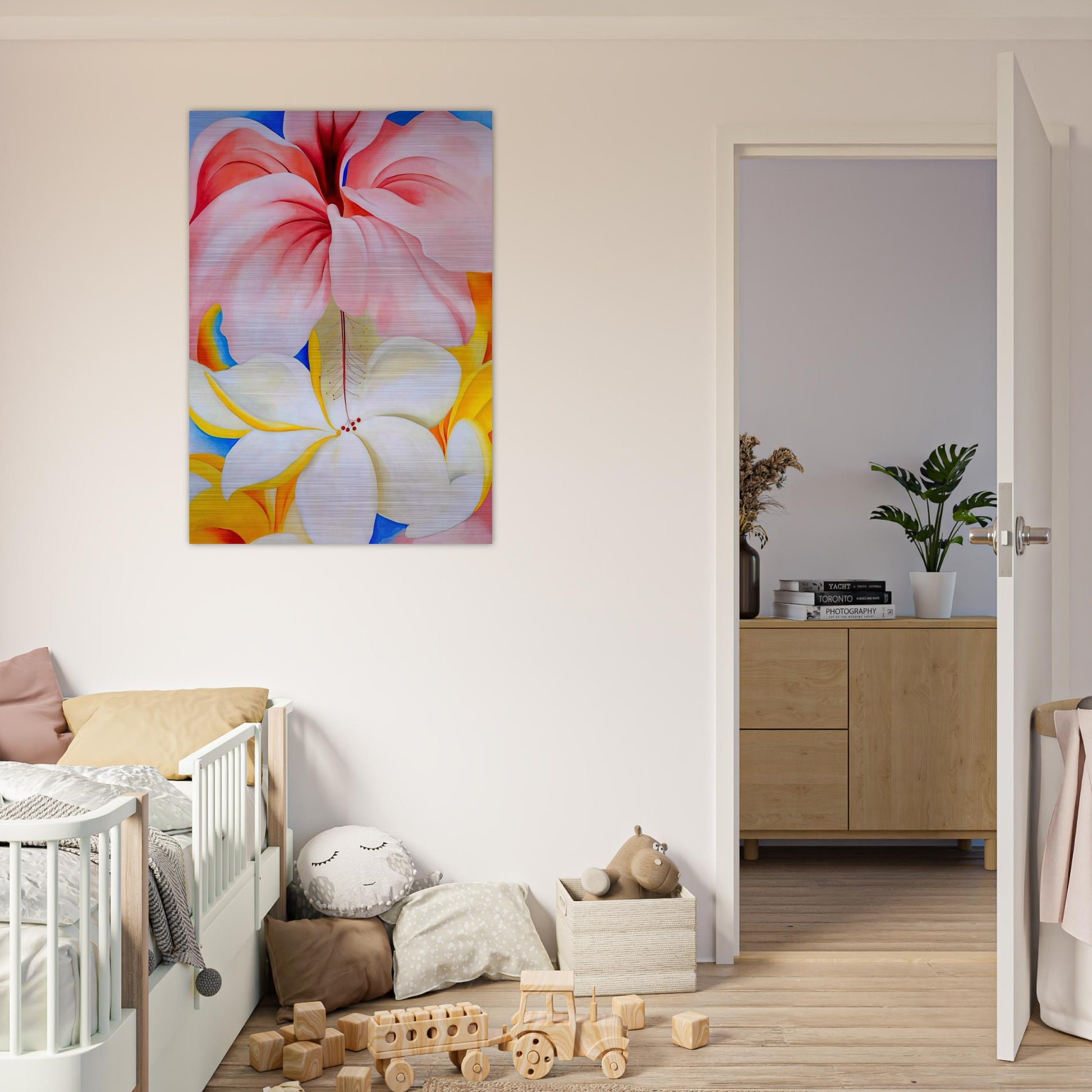 Hibiscus with Plumeria - Georgia O'Keeffe Brushed Aluminum Print - 70x100 cm / 28x40 inches | Georgia O'Keeffe Aluminum Print | Georgia O'Keeffe Prints