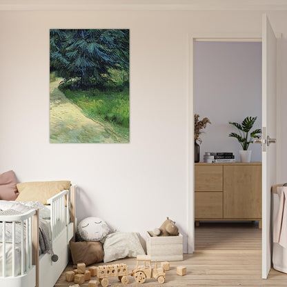 Public Garden with Couple and Blue Fir Tree The Poet s Garden III - Vincent van Gogh Brushed Aluminum Print - 70x100 cm / 28x40 inches | Vincent van Gogh Aluminum Print | Vincent van Gogh Prints