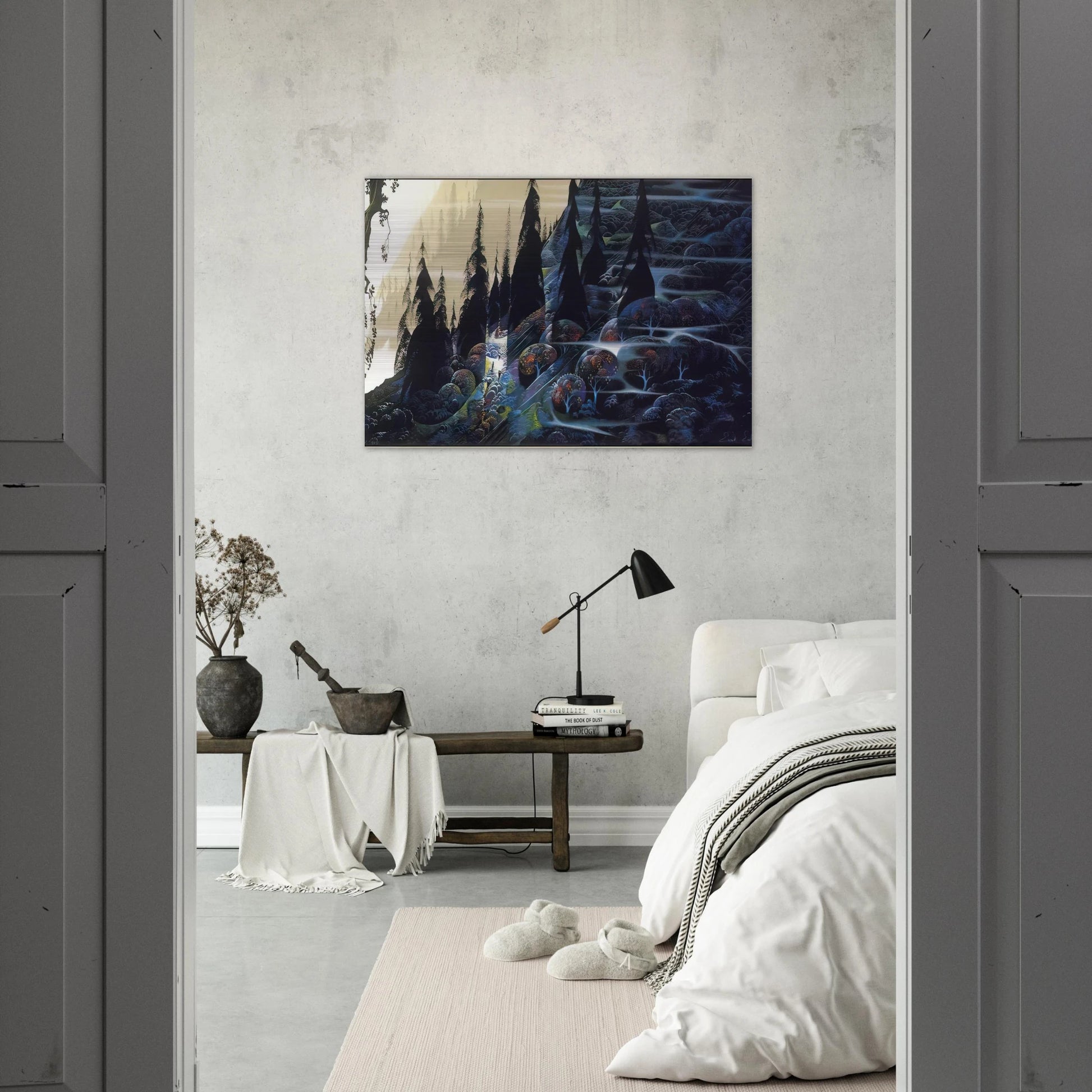 Black Spruce - Eyvind Earle Brushed Aluminum Print - 70x100 cm / 28x40 inches | Eyvind Earle Aluminum Print | Eyvind Earle Prints