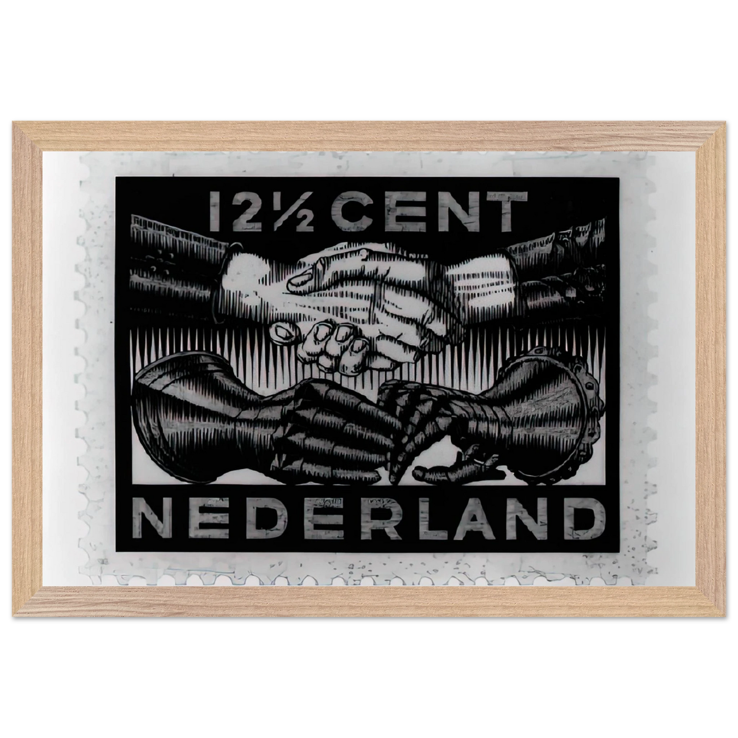MC Escher - DESIGN FOR DUTCH PEASE POSTAGE STAMP MARCH 1932 1932 Wall Art - 60x80 cm / 24x32 inches - Premium Wooden Framed Poster With Fine Art Paper - Black frame