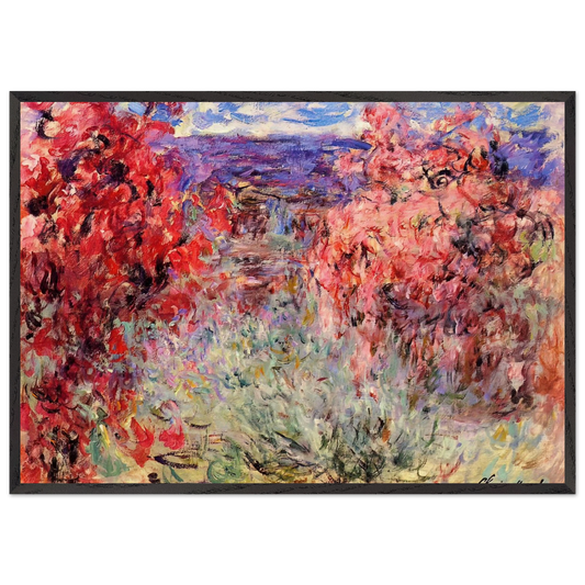 The House among the Roses - claude monet 70x100 cm / 28x40 inches Framed Art Print – Black Wooden Frame
