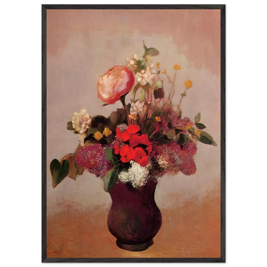 FLOWERS IN AA BROWN VASE - Odilon Redon 70x100 cm / 28x40 inches Framed Art Print – Black Wooden Frame