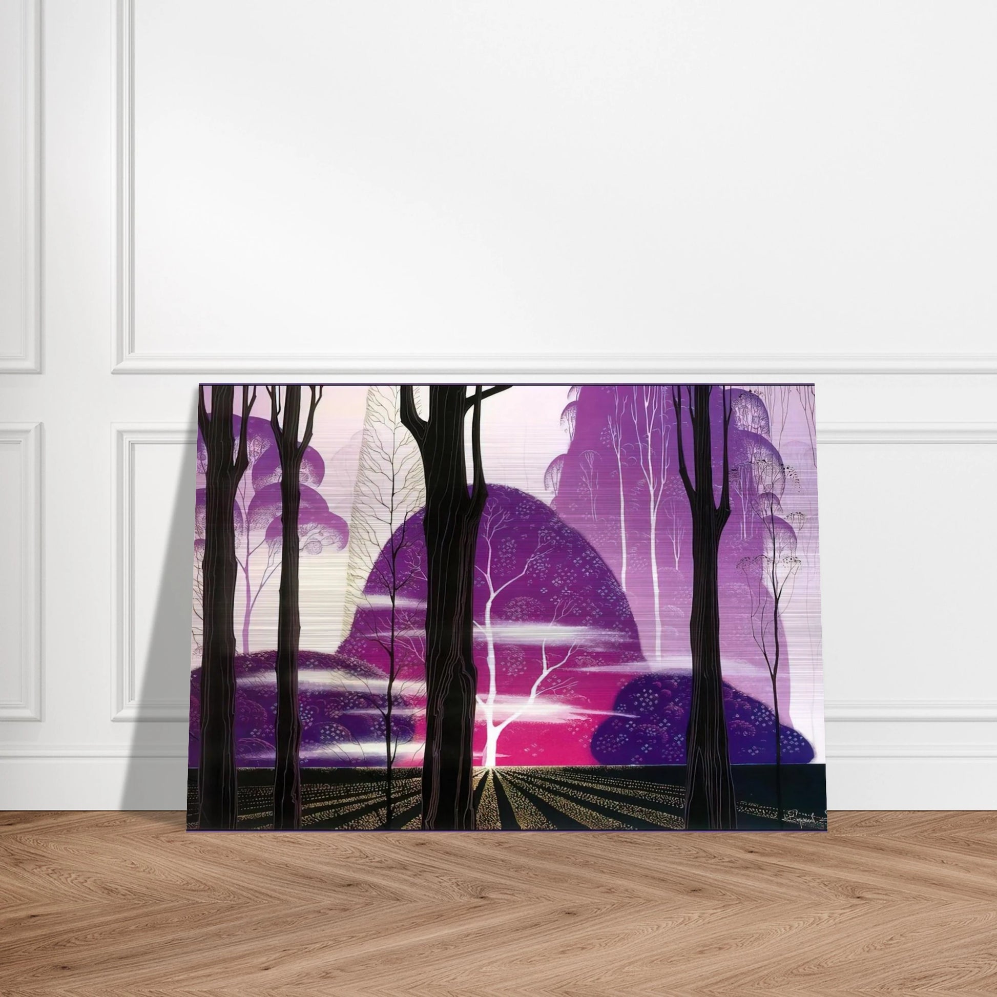 Purple Dawn - Eyvind Earle Brushed Aluminum Print - 70x100 cm / 28x40 inches | Eyvind Earle Aluminum Print | Eyvind Earle Prints