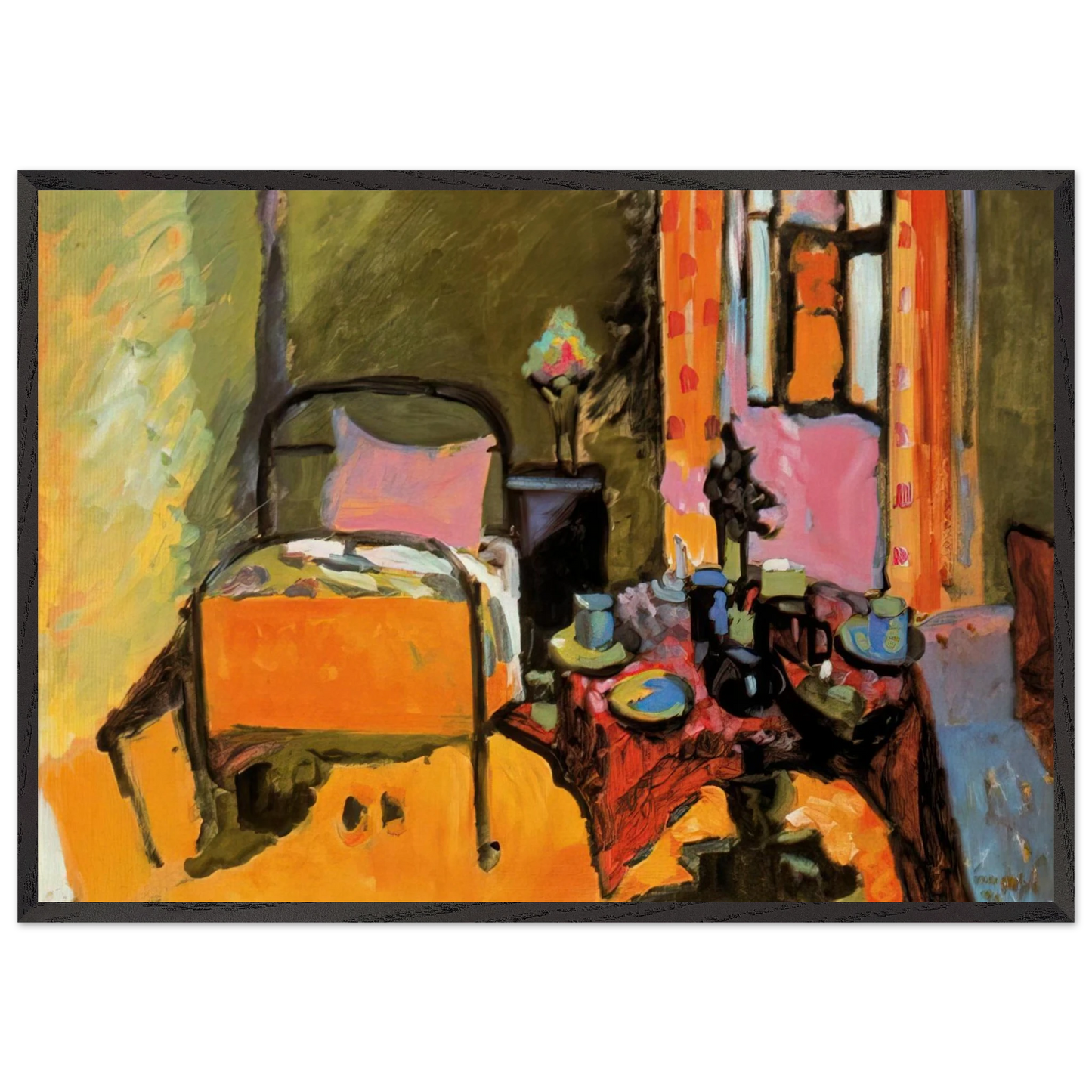 BEDROOM IN AINTMILLERSTRASSE 1909 - Wassily Kandinsky 70x100 cm / 28x40 inches Framed Art Print – Black Wooden Frame