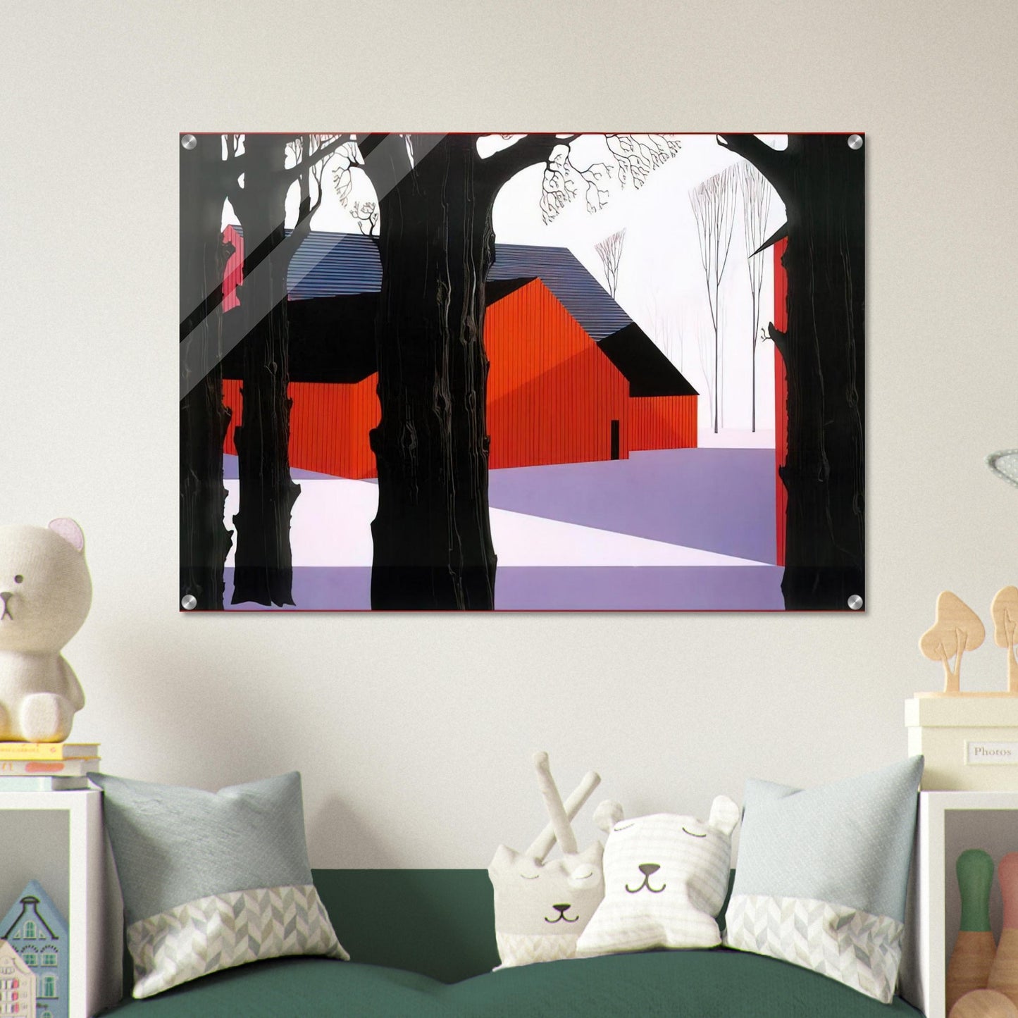 Red Barn - Eyvind Earle Acrylic Print - 70x100 cm / 28x40″ inches