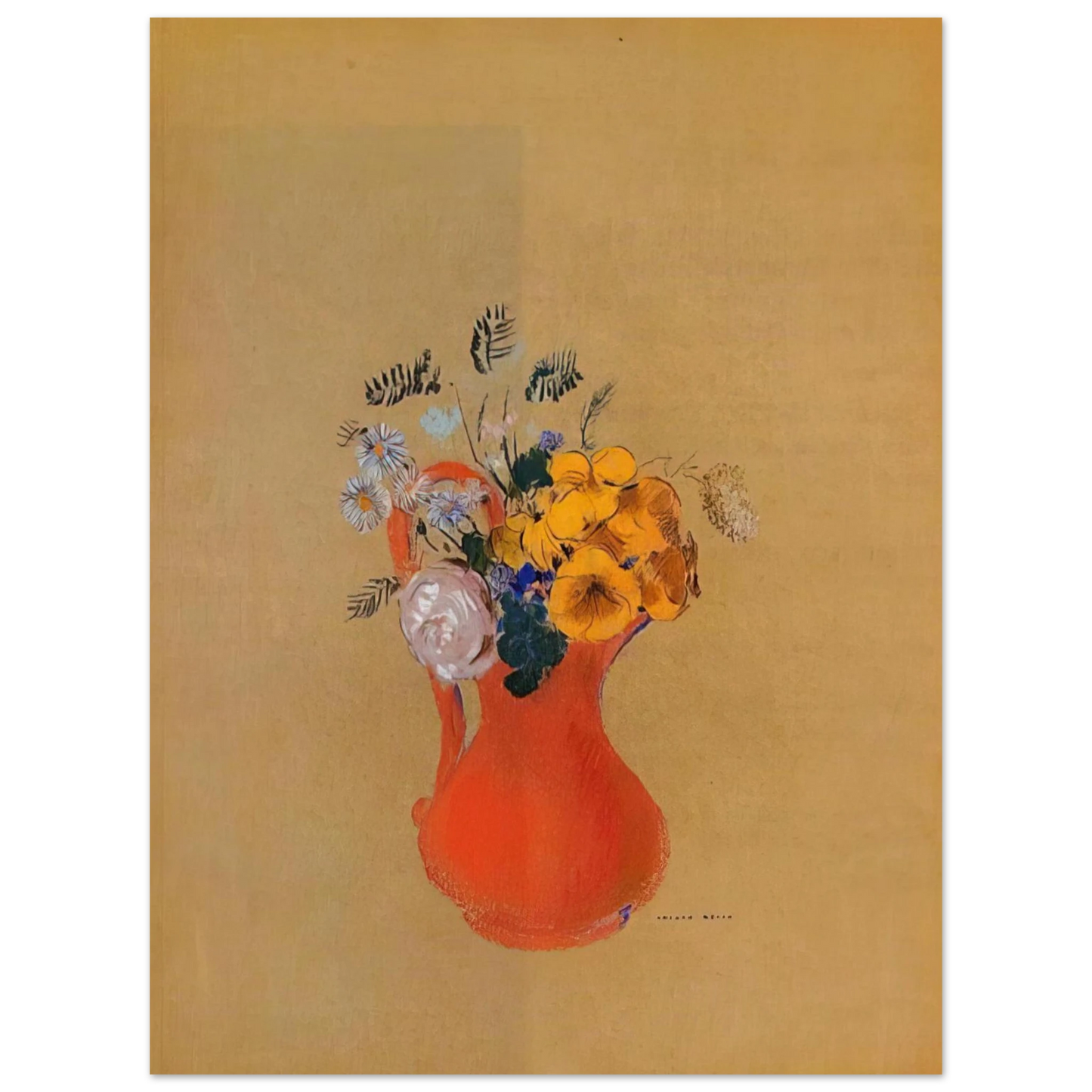 Odilon Redon - FLOWERS IN A RED PITCHER  75x100 cm / 30x40inches Fine Art Poster