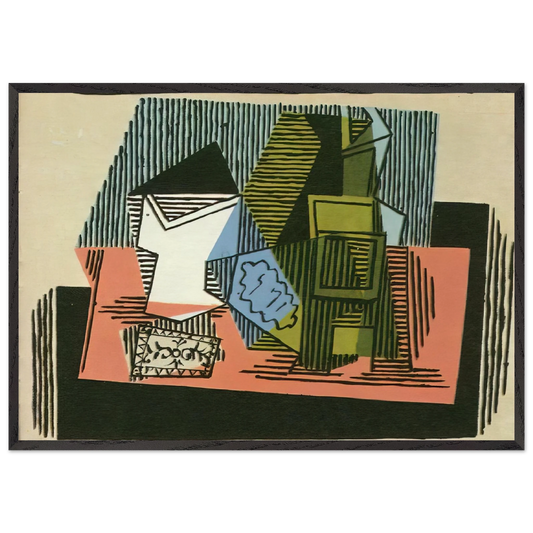 Glass bottle packet of tobacco - Pablo Picasso 70x100 cm / 28x40 inches Framed Art Print – Black Wooden Frame