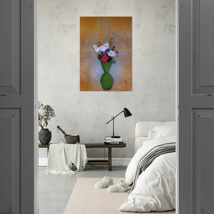 ROSE PEONY AND CORNFLOWERS IN A GREEN VASE - Odilon Redon Brushed Aluminum Print - 70x100 cm / 28x40 inches | Odilon Redon Aluminum Print | Odilon Redon Prints