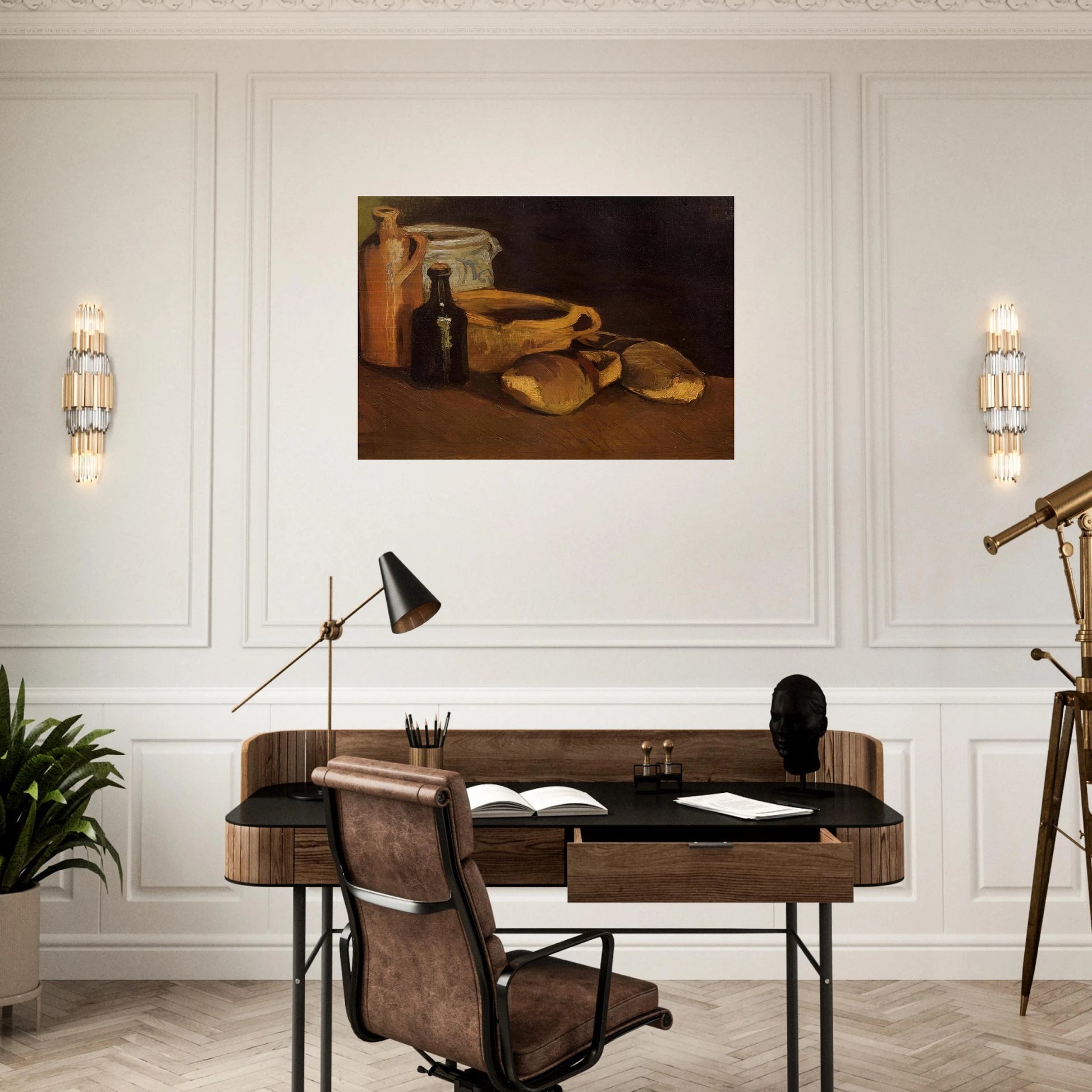 Still Life with Clogs and Pots - Vincent van Gogh Brushed Aluminum Print - 70x100 cm / 28x40 inches | Vincent van Gogh Aluminum Print | Vincent van Gogh Prints
