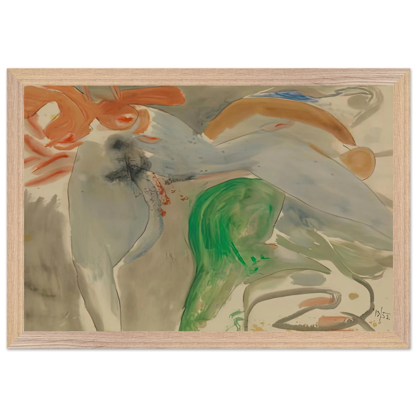 Helen Frankenthaler - Scene with Nude, 1952- Wall Art - 21x29.7 cm / 8x12" - Premium Wooden Framed Poster With Fine Art Paper-canvas - Wood frame