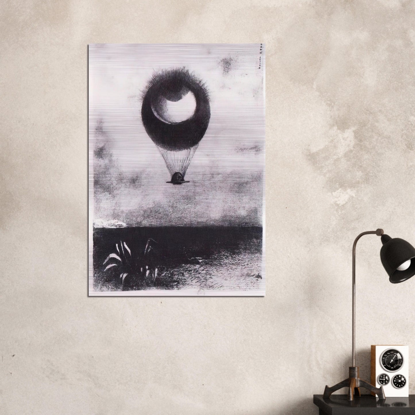 THE EYE LIKE A STRANGE BALLOON GOES TO INFINITY 1882 - Odilon Redon Brushed Aluminum Print - 70x100 cm / 28x40 inches | Odilon Redon Aluminum Print | Odilon Redon Prints
