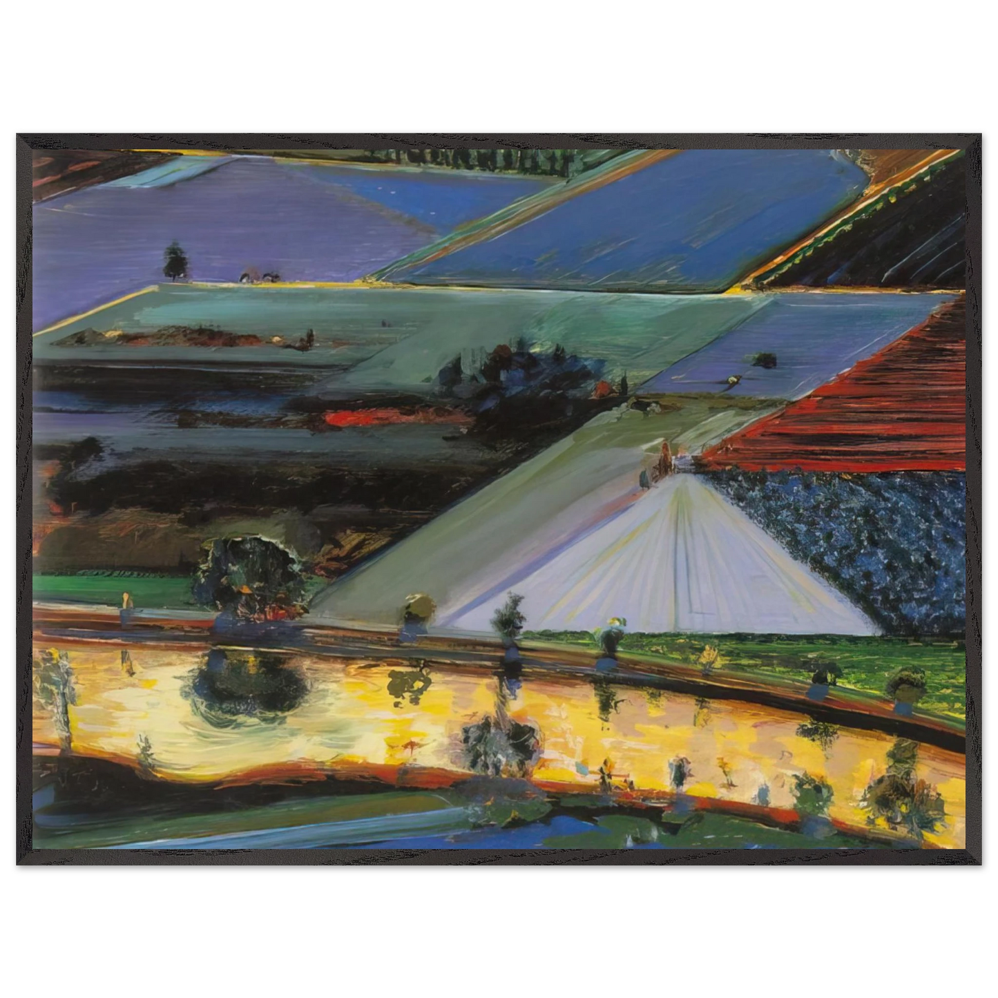 Wayne Thiebaud - Farm Channel - 1996 Wall Art - 21x29.7 cm / 8x12" - Premium Wooden Framed Poster With Fine Art Paper - White frame