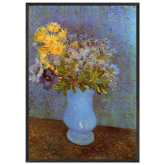 Vase with Lilacs Daisies and Anemones - Vincent van Gogh 70x100 cm / 28x40 inches Framed Art Print – Black Wooden Frame