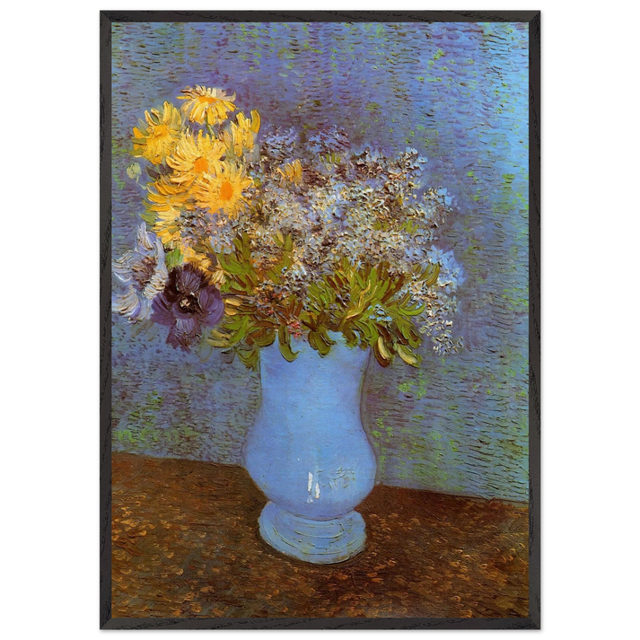 Vase with Lilacs Daisies and Anemones - Vincent van Gogh 70x100 cm / 28x40 inches Framed Art Print – Black Wooden Frame