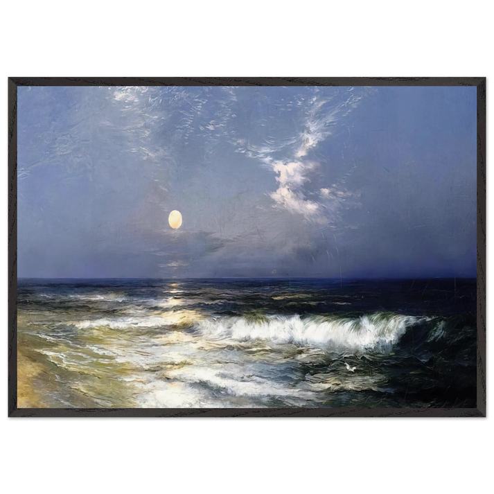 Moonlit Seascape - Thomas Moran 70x100 cm / 28x40 inches Framed Art Print – Black Wooden Frame