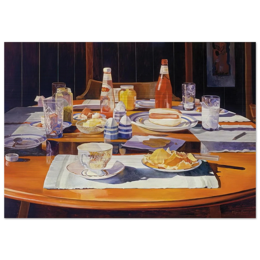 Supper Table - 1969 - Mary Pratt Brushed Aluminum Print - 70x100 cm / 28x40 inches | Mary Pratt Aluminum Print | Mary Pratt Prints