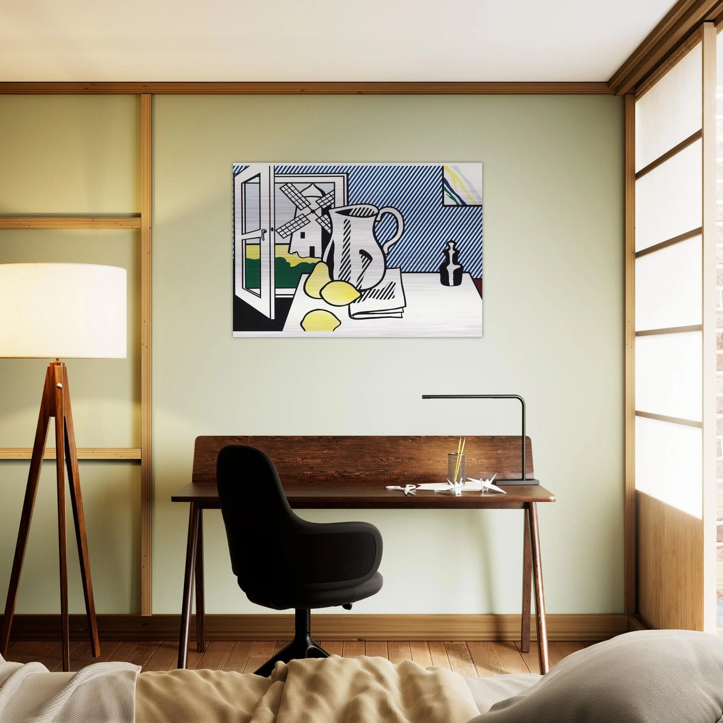 STILL LIFE WITH WINDMILL 1974 - Roy Lichtenstein Brushed Aluminum Print - 70x100 cm / 28x40 inches | Roy Lichtenstein Aluminum Print | Roy Lichtenstein Prints
