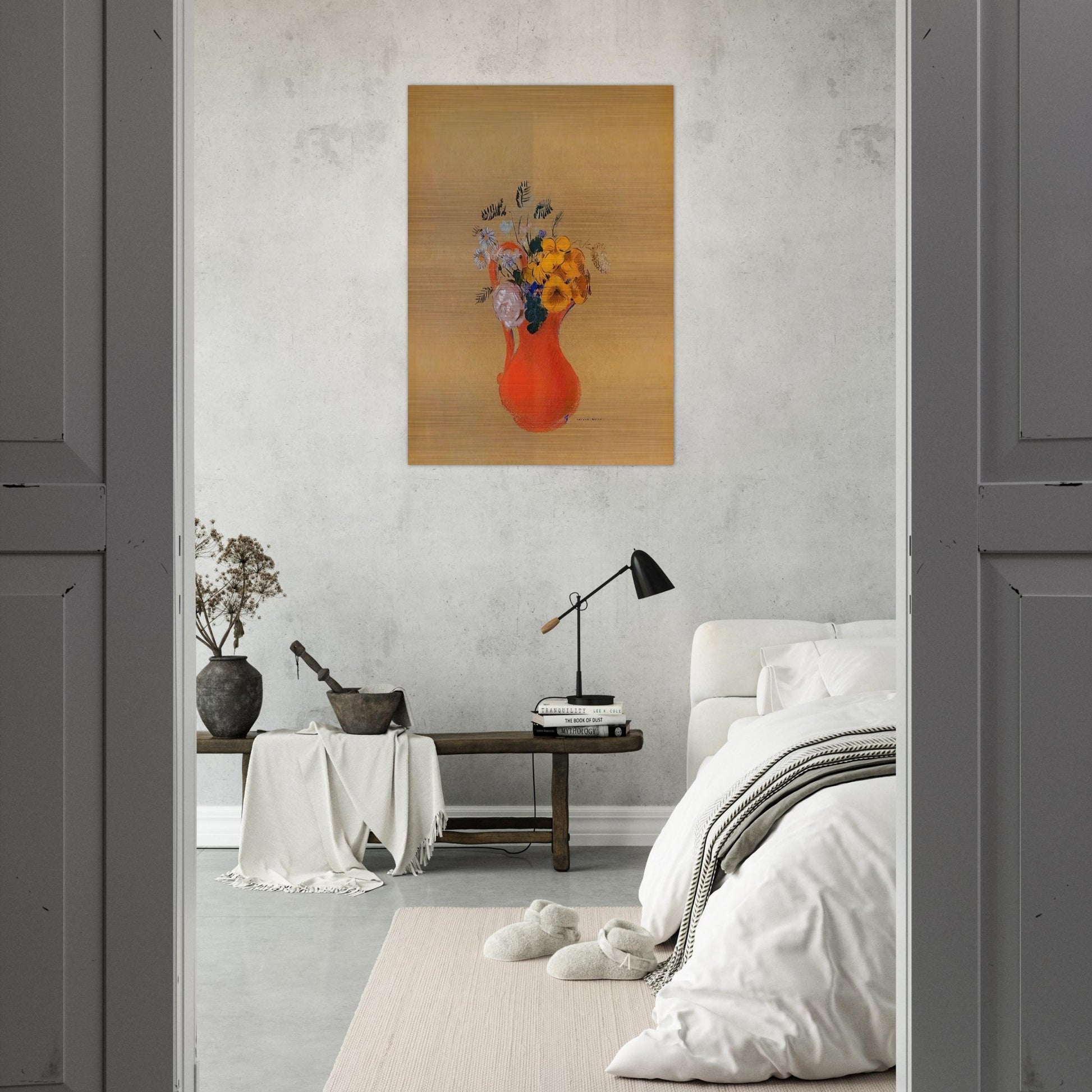 FLOWERS IN A RED PITCHER - Odilon Redon Brushed Aluminum Print - 70x100 cm / 28x40 inches | Odilon Redon Aluminum Print | Odilon Redon Prints