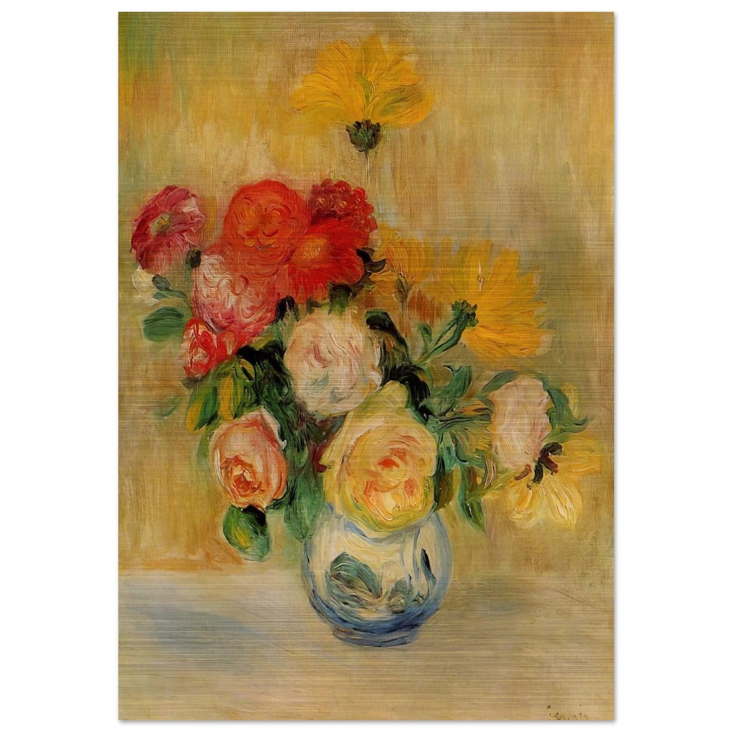 Vase of Roses and Dahlias - Pierre-Auguste Renoir Brushed Aluminum Print - 70x100 cm / 28x40 inches | Pierre-Auguste Renoir Aluminum Print | Pierre-Auguste Renoir Prints