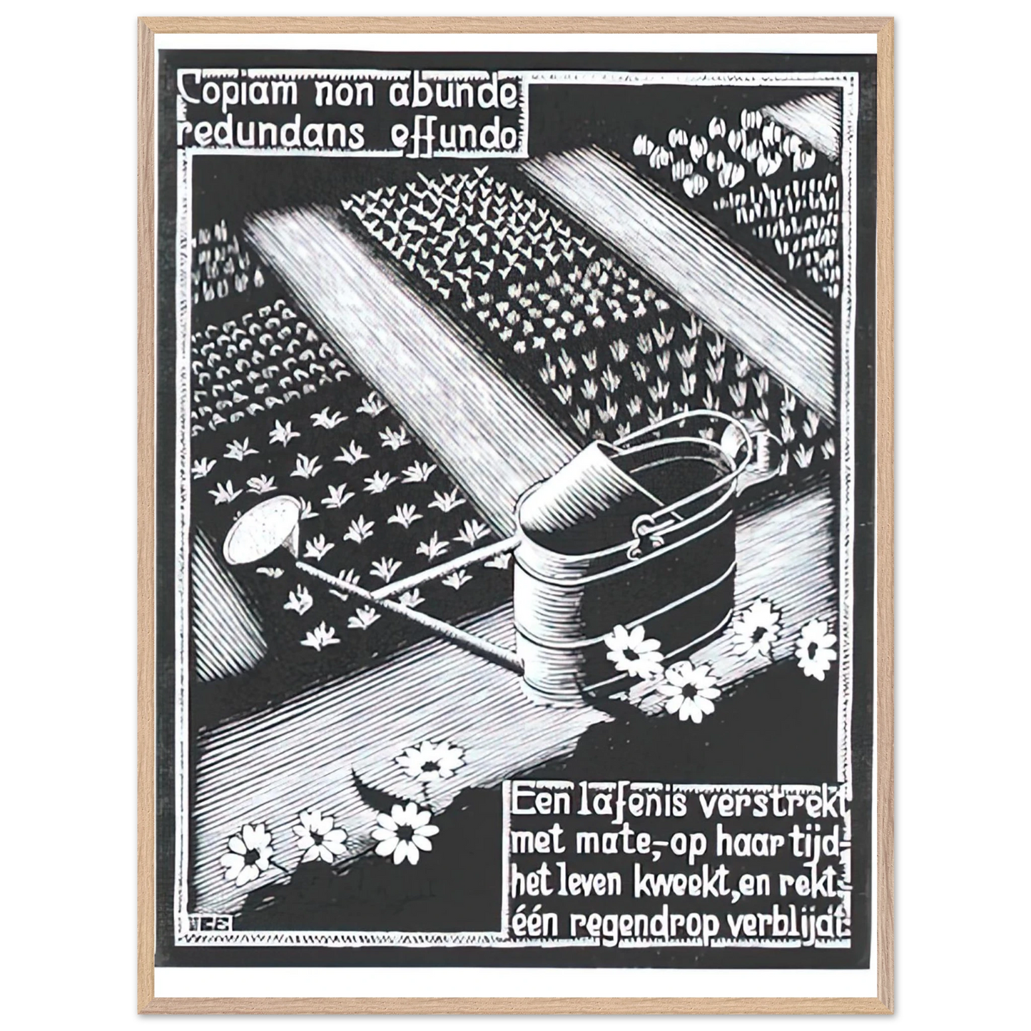 MC Escher - WATERINGCAN Wall Art - 60x80 cm / 24x32 inches - Premium Wooden Framed Poster With Fine Art Paper-canvas - White frame