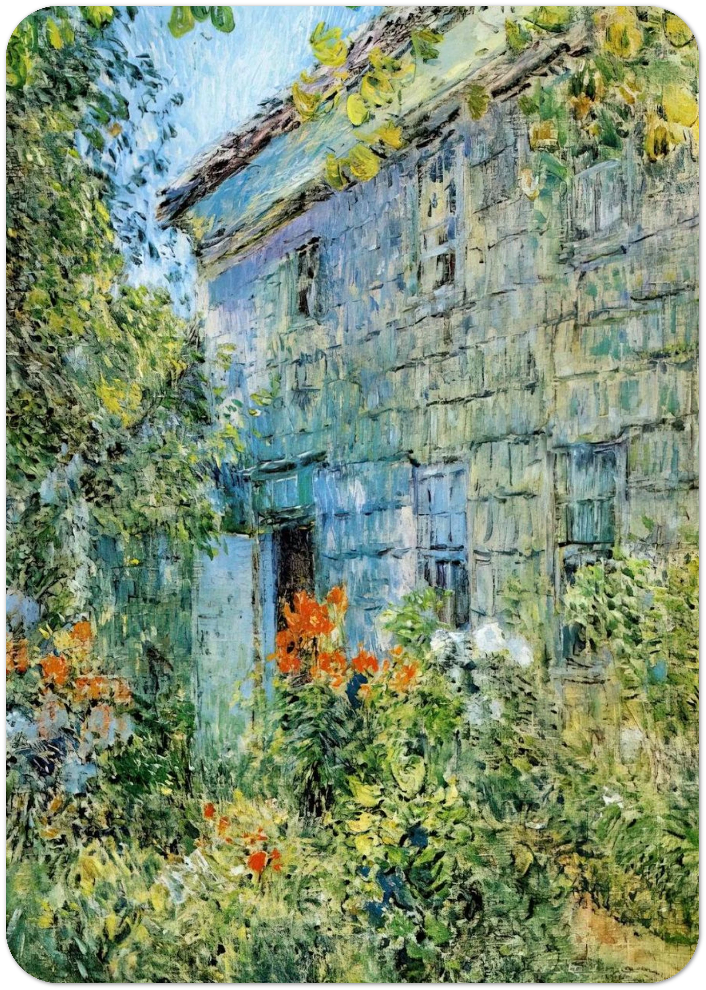 Old House and Garden, East Hampton By Childe Hassam Pack of 10 Post Cards | Childe Hassam Post Cards | A6 (10.5 x 14.8 cm) - 4.1 x 5.8 inches