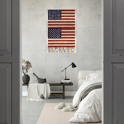 TWO FLAGS WHITNEY ANNIVERSARY ULAE 207 1980 - Jasper Johns Brushed Aluminum Print - 70x100 cm / 28x40 inches | Jasper Johns Aluminum Print | Jasper Johns Prints