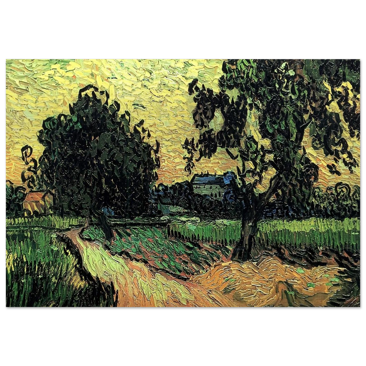 Landscape with the Chateau of Auvers at Sunset - Vincent van Gogh Brushed Aluminum Print - 70x100 cm / 28x40 inches | Vincent van Gogh Aluminum Print | Vincent van Gogh Prints
