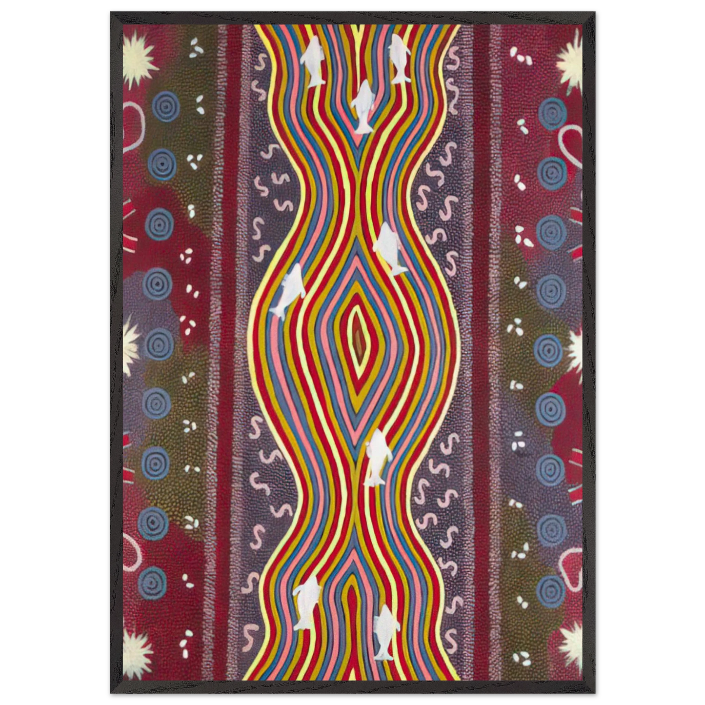 Fish and Honey Dreaming - Native Art - Clifford Possum Tjapaltjarri 70x100 cm / 28x40 inches Framed Art Print – Black Wooden Frame
