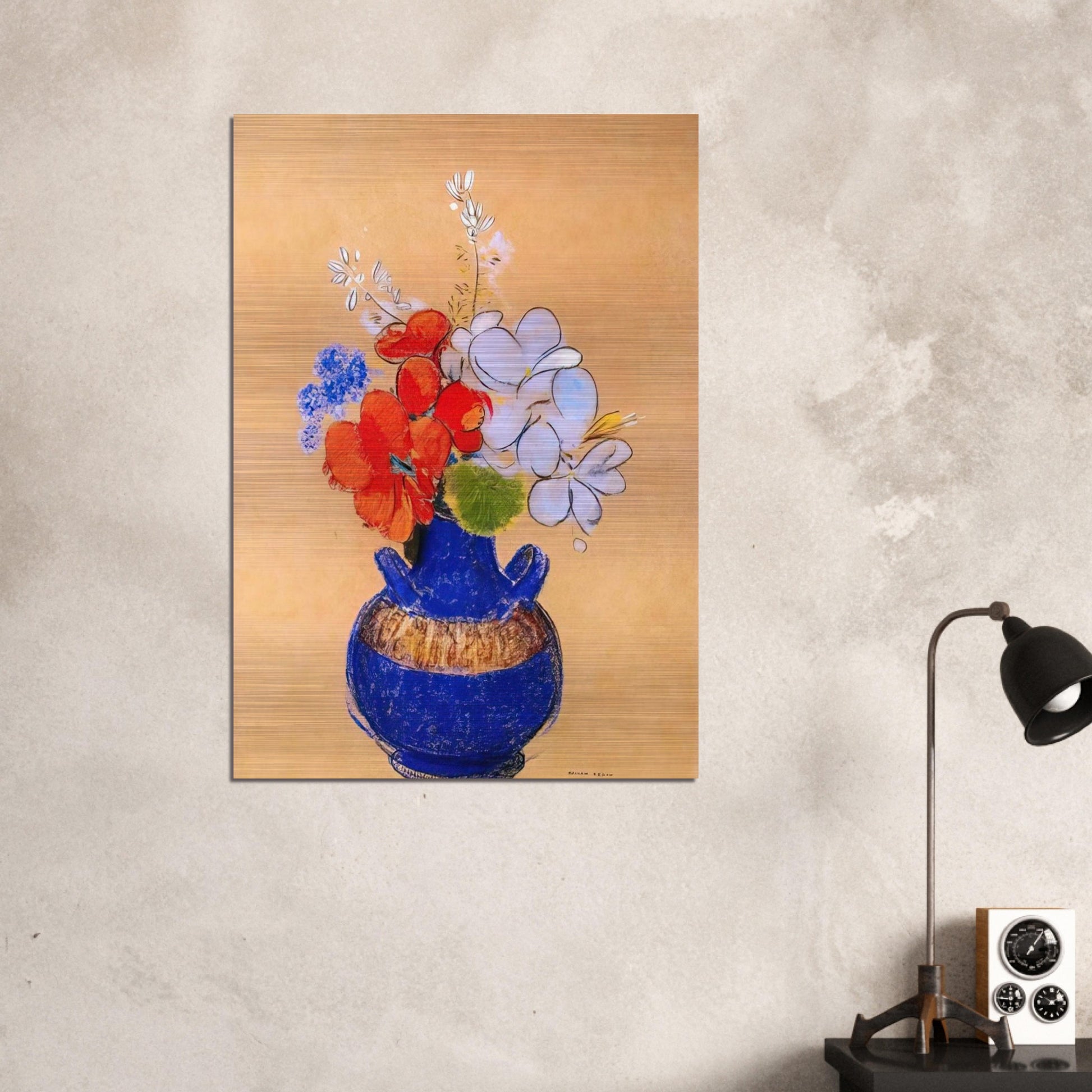 FLOWERS IN A BLUE VASE 1 - Odilon Redon Brushed Aluminum Print - 70x100 cm / 28x40 inches | Odilon Redon Aluminum Print | Odilon Redon Prints