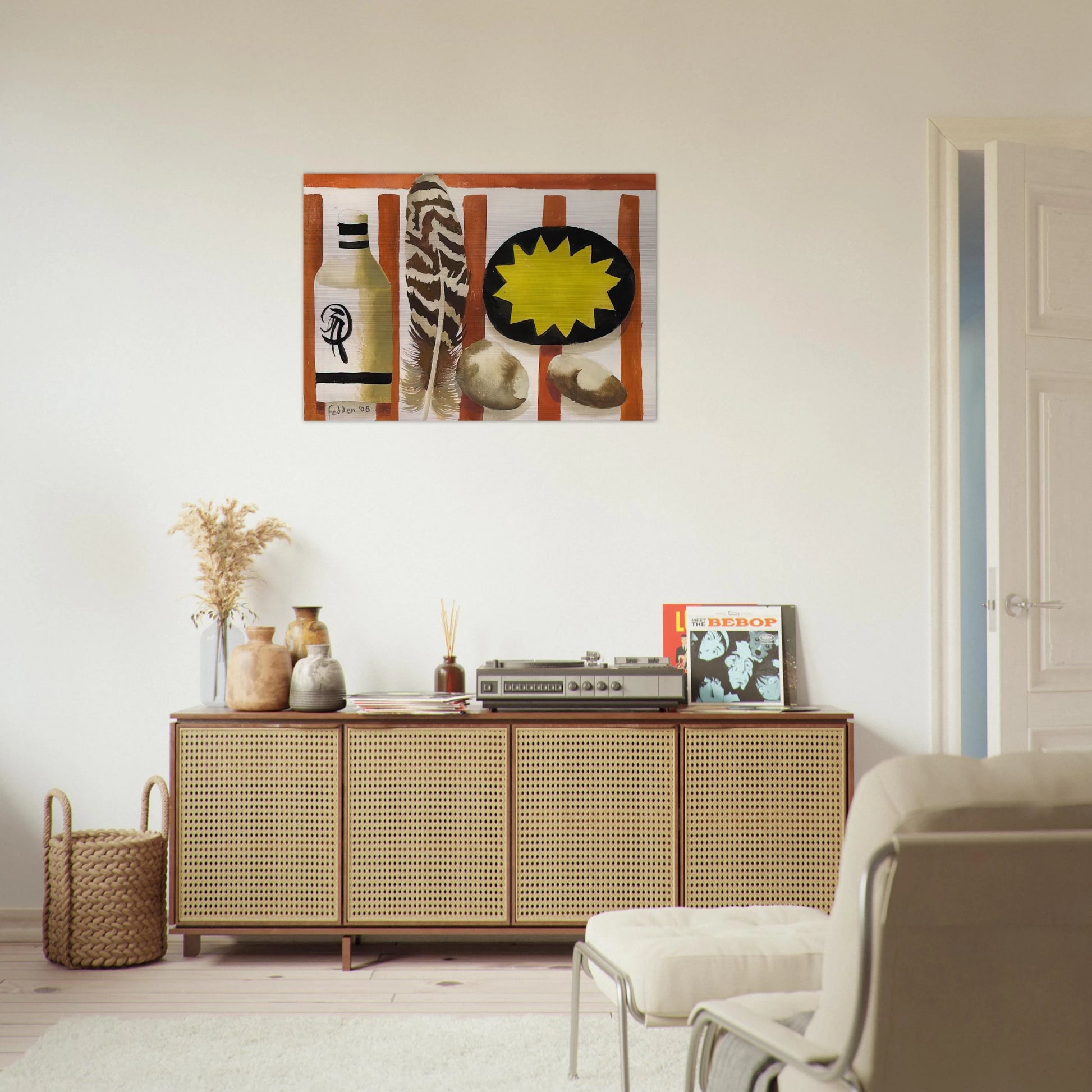 Feather and two stones - 2008 - Mary Fedden Brushed Aluminum Print - 70x100 cm / 28x40 inches | Mary Fedden Aluminum Print | Mary Fedden Prints