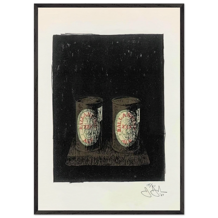 ALE CANS 1964 1 - Jasper Johns 70x100 cm / 28x40 inches Framed Art Print – Black Wooden Frame