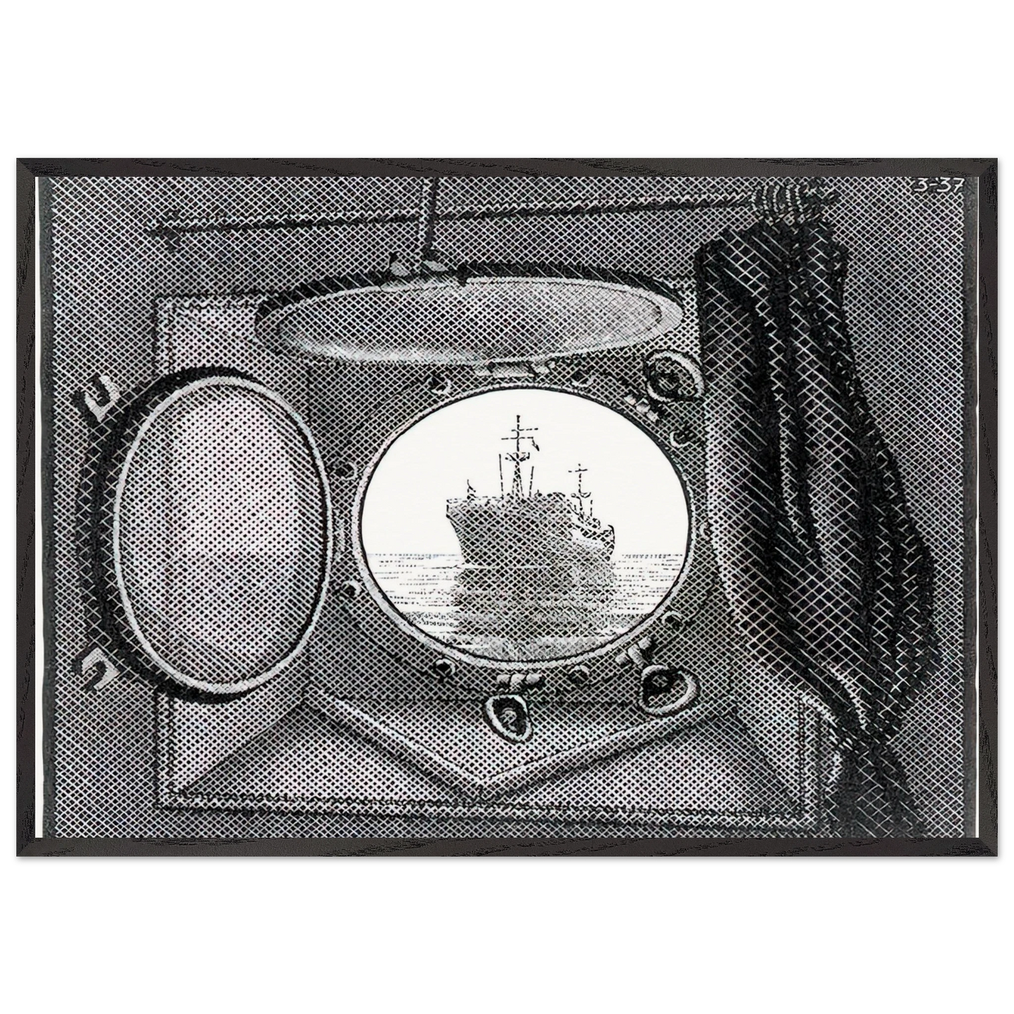 PORTHOLE - MC Escher 70x100 cm / 28x40 inches Framed Art Print – Black Wooden Frame | Maurits Cornelis Escher Prints