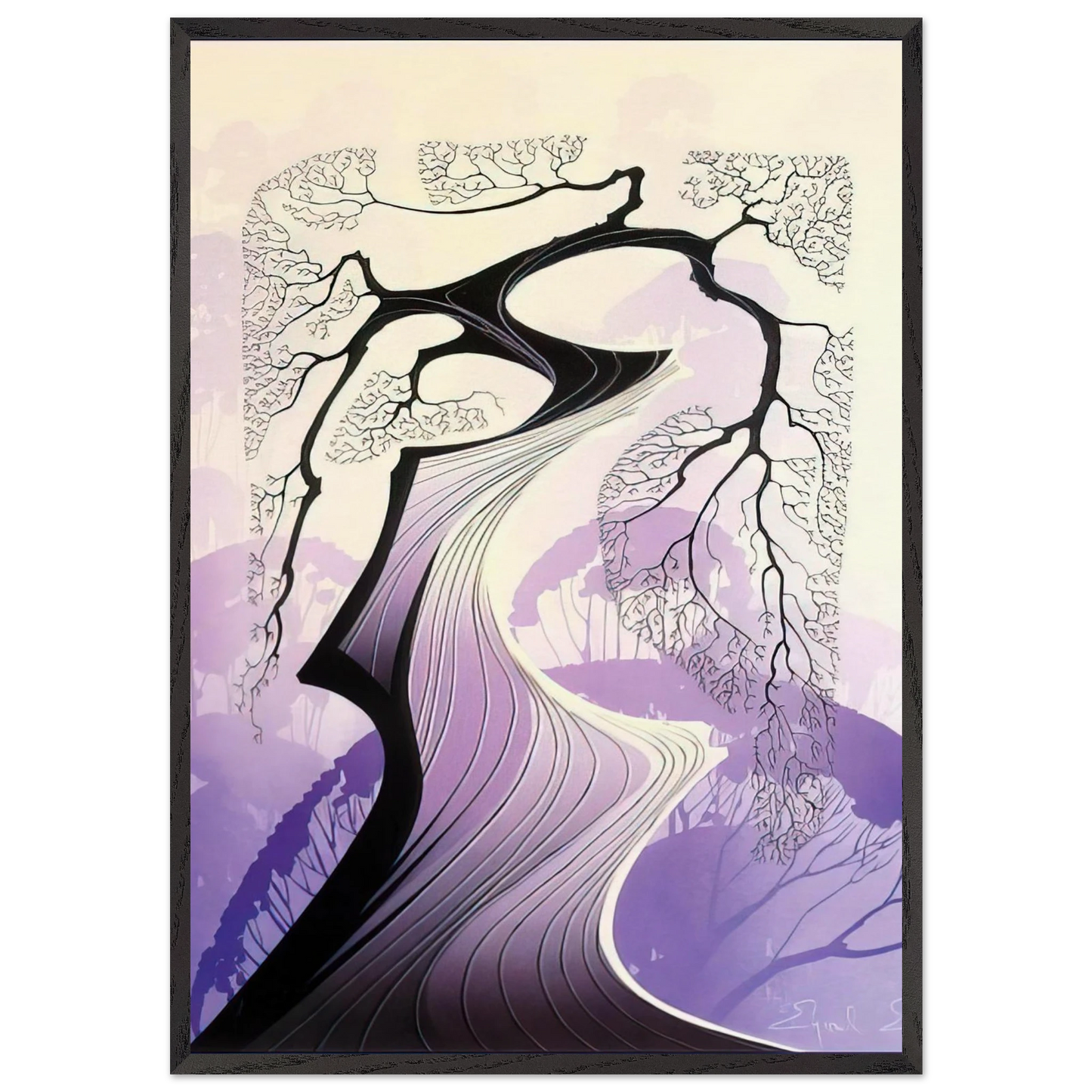 Carmel Cypress - Eyvind Earle 70x100 cm / 28x40 inches Framed Art Print – Black Wooden Frame