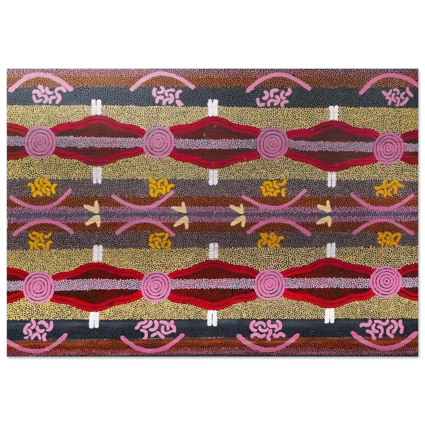 Rock Wallaby  Lightning Dreaming, Mount Wedge - 1995 - Clifford Possum Tjapaltjarri Brushed Aluminum Print - 70x100 cm / 28x40 inches | Clifford Possum Tjapaltjarri Aluminum Print | Clifford Possum Tjapaltjarri Prints