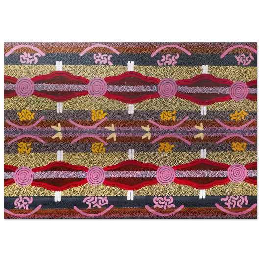 Rock Wallaby  Lightning Dreaming, Mount Wedge - 1995 - Clifford Possum Tjapaltjarri Brushed Aluminum Print - 70x100 cm / 28x40 inches | Clifford Possum Tjapaltjarri Aluminum Print | Clifford Possum Tjapaltjarri Prints