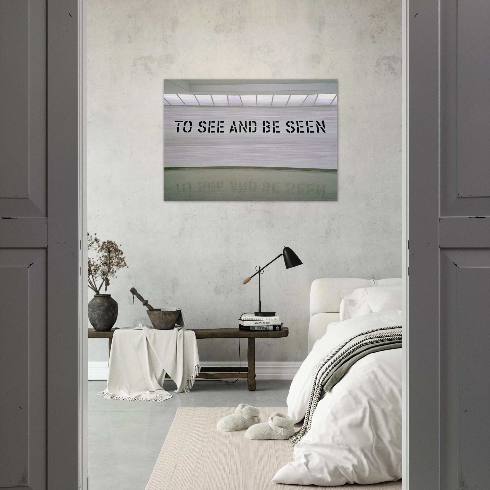 To See and Be Seen - 1972 - Lawrence Weiner Brushed Aluminum Print - 70x100 cm / 28x40 inches | Lawrence Weiner Aluminum Print | Lawrence Weiner Prints