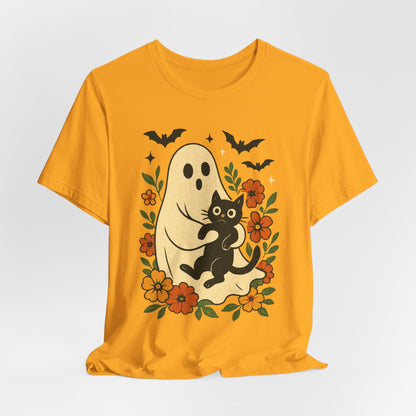 Fantôme effrayant tenant un chat noir Floral psychédélique Halloween