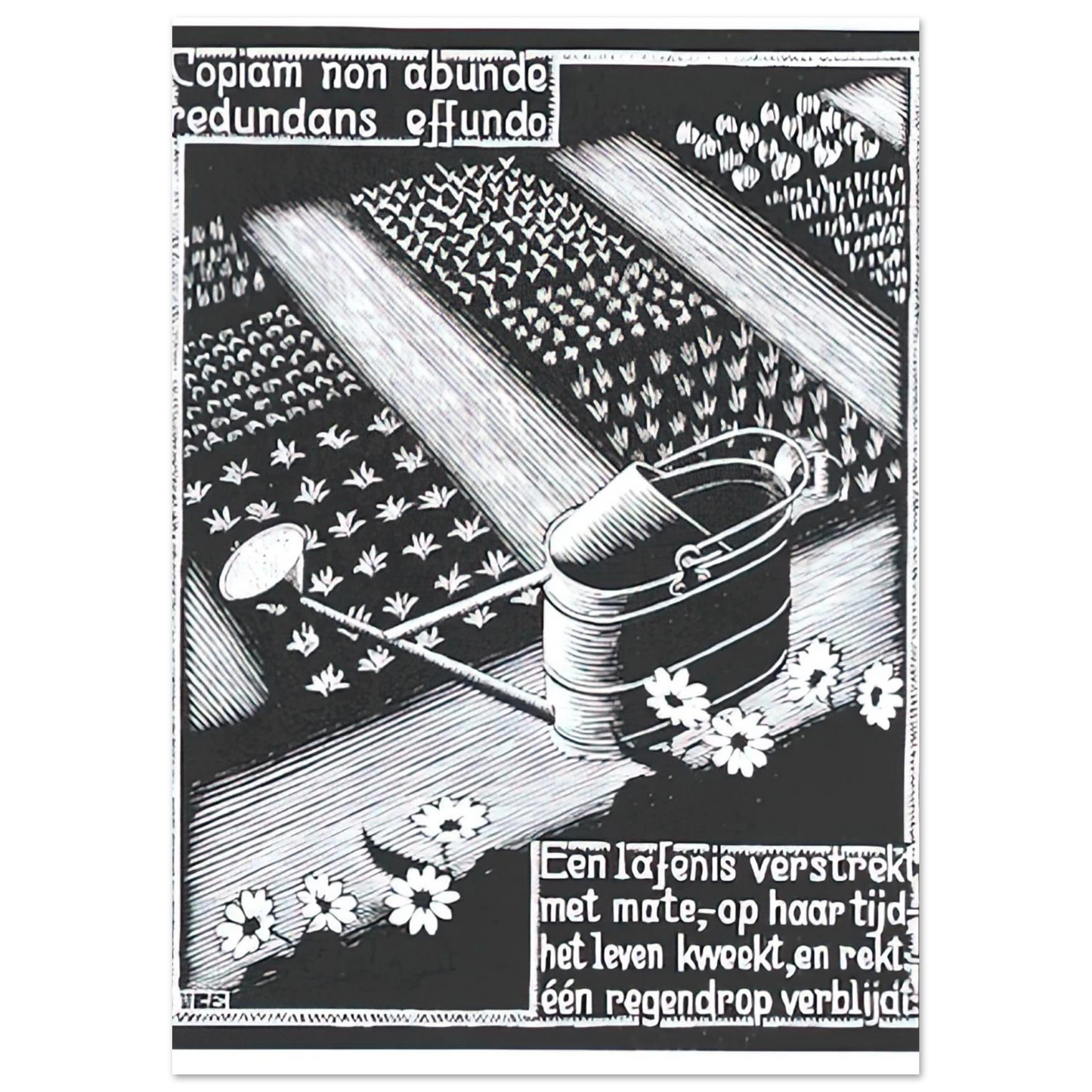 MC Escher - WATERINGCAN Wall Art - 21x29.7 cm / 8x12" - Premium Wooden Framed Poster With Fine Art Paper-canvas - White frame