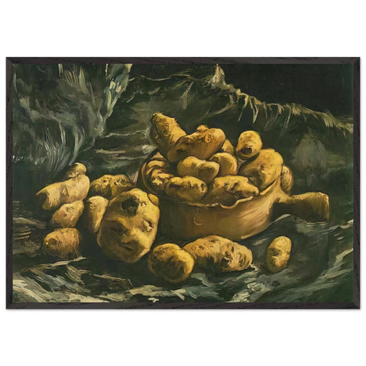 Still life with an Earthern bowl and potatoes - Vincent van Gogh 70x100 cm / 28x40 inches Framed Art Print – Black Wooden Frame